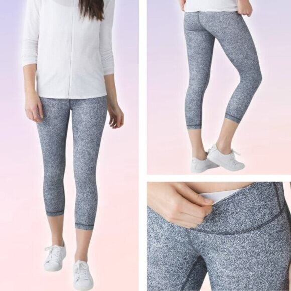 LULULEMON Wunder Under Crop III Size 4 Rio Mist White Black - Picture 1 of 9